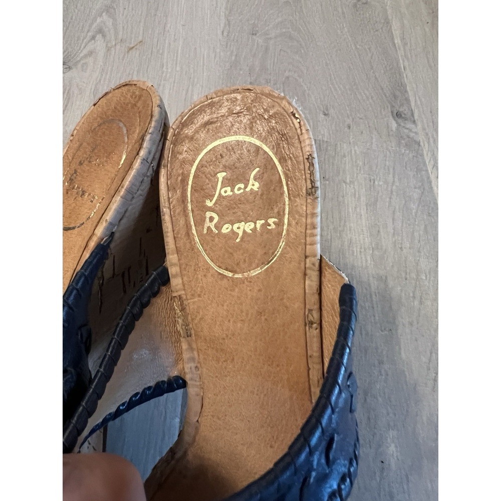 Jack Rogers Emilia Sandals Slides Leather Platform Wedge Cork Navy Blue Size 7 - Picture 4 of 8